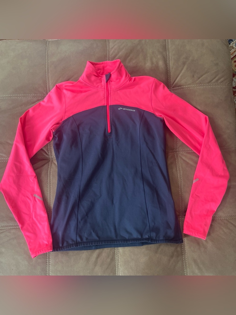 Brooks Women's Pink and Navy Half-Zip Pullover